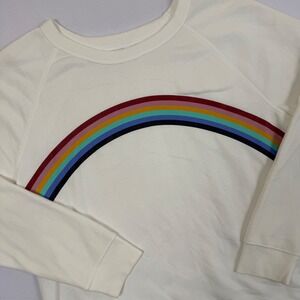 Old Navy Rainbow Graphic Crewneck Sweatshirt XL White Raglan Fleece